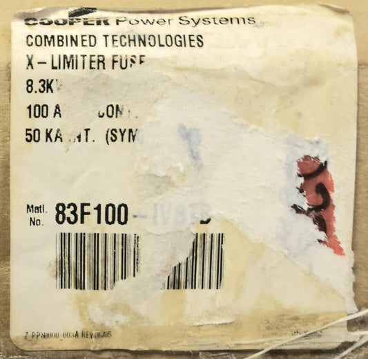 COOPER POWER 83F100 IVBTB 100 AMP 8.3 KV 50 KA X-Limiter Fuse Combined