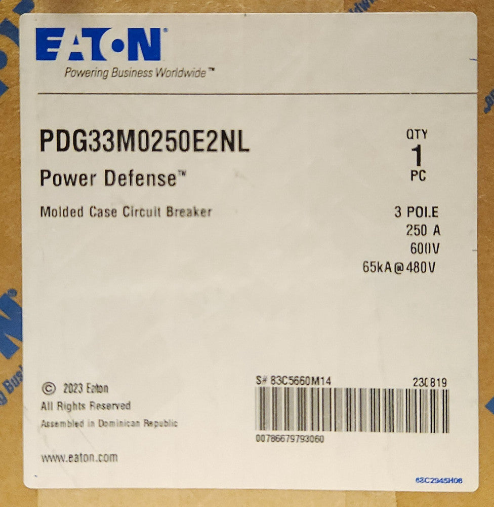 EATON PDG33M0250E2NL 3 Pole 250 AMP Type PDG3 Power Defense Electronic LSI