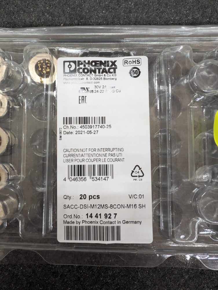 New, Phoenix Contact, 1441927, CONN PLUG MALE 8POS GOLD SOLDER