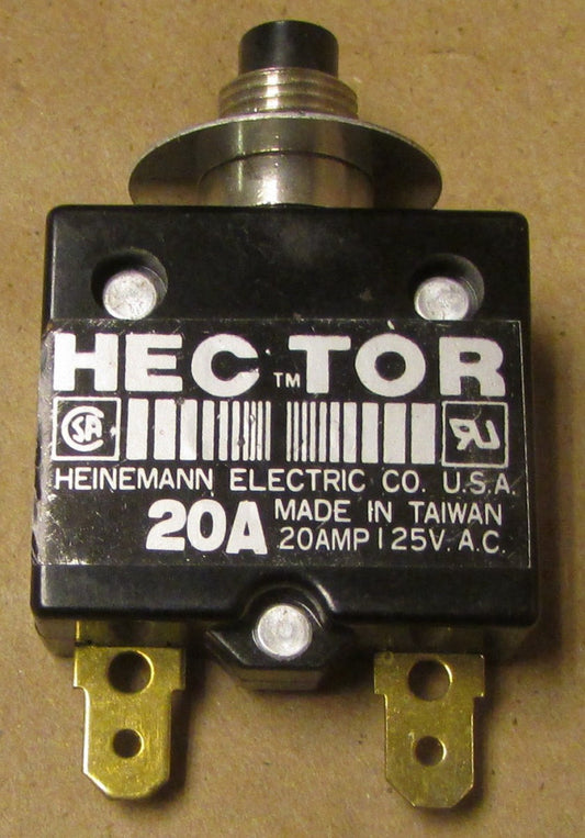 HEINEMANN HEC TOR AC Miniature Circuit Protector 125V 20 Amp *WITH Legend Plate*