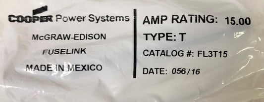 COOPER McGraw Edison FL3T15 Type T 15 AMP Fuse Link