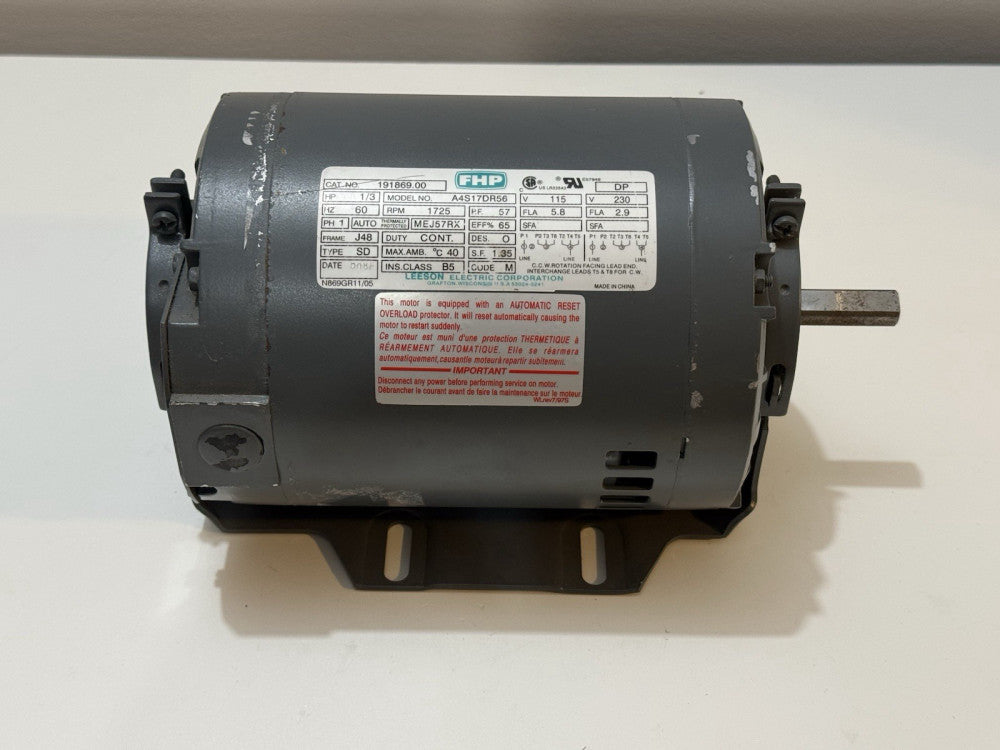 Leeson FHP 191869.00 A4S17DR49E - 1/3HP, 1725 RPM, 1PH 115/230V Electric Motor
