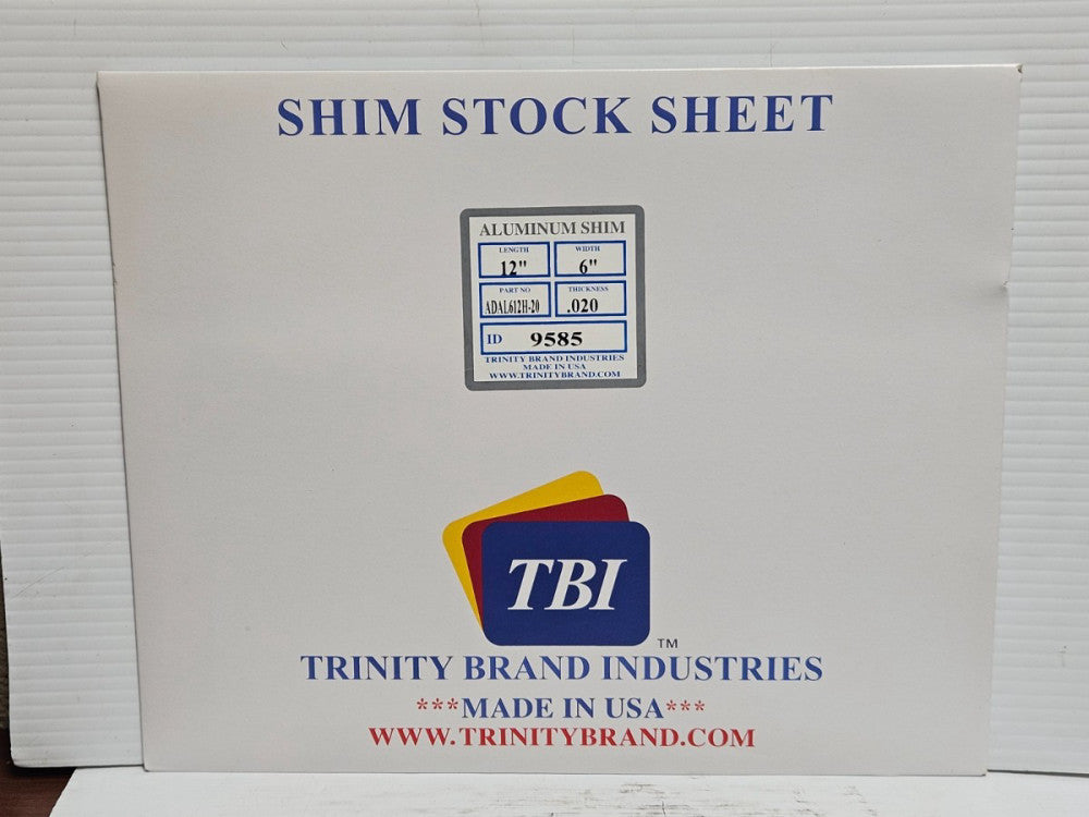 TBI Trinity Brand Industries Shim Stock Sheet ADAL612H-20 12"L 6"W .020Th 9585ID