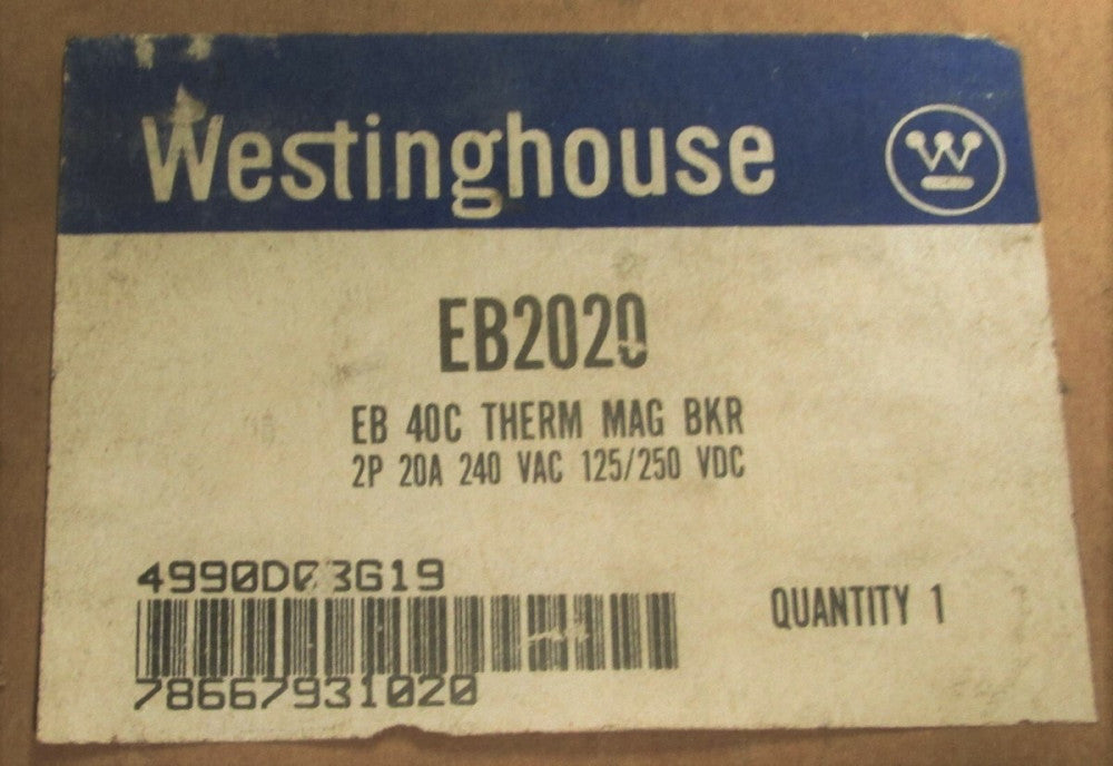 WESTINGHOUSE EB2020 Thermal Mag Circuit Breaker 240 VAC 2 Pole 20 AMP