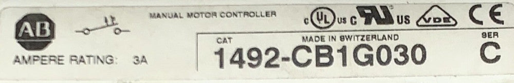ALLEN BRADLEY 1492 CB1G030 Single Pole 3 Amp Manual Motor Protector