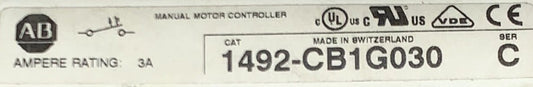 ALLEN BRADLEY 1492 CB1G030 Single Pole 3 Amp Manual Motor Protector