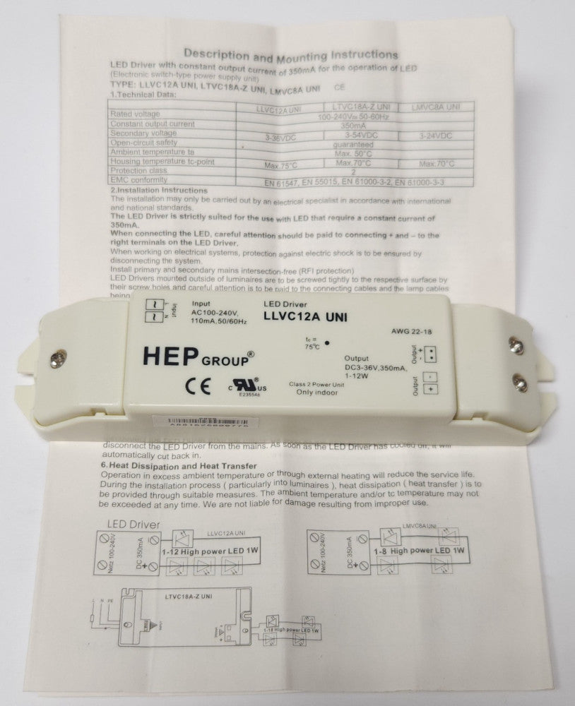 CONTECH LED3513 HEP Group LLVC12A UNI LED Driver Power Supply Input 100-240 VAC
