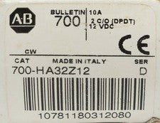 ALLEN BRADLEY 700 HA32Z12 8 PIN Control Relay 12 VDC 10 AMP DPDT