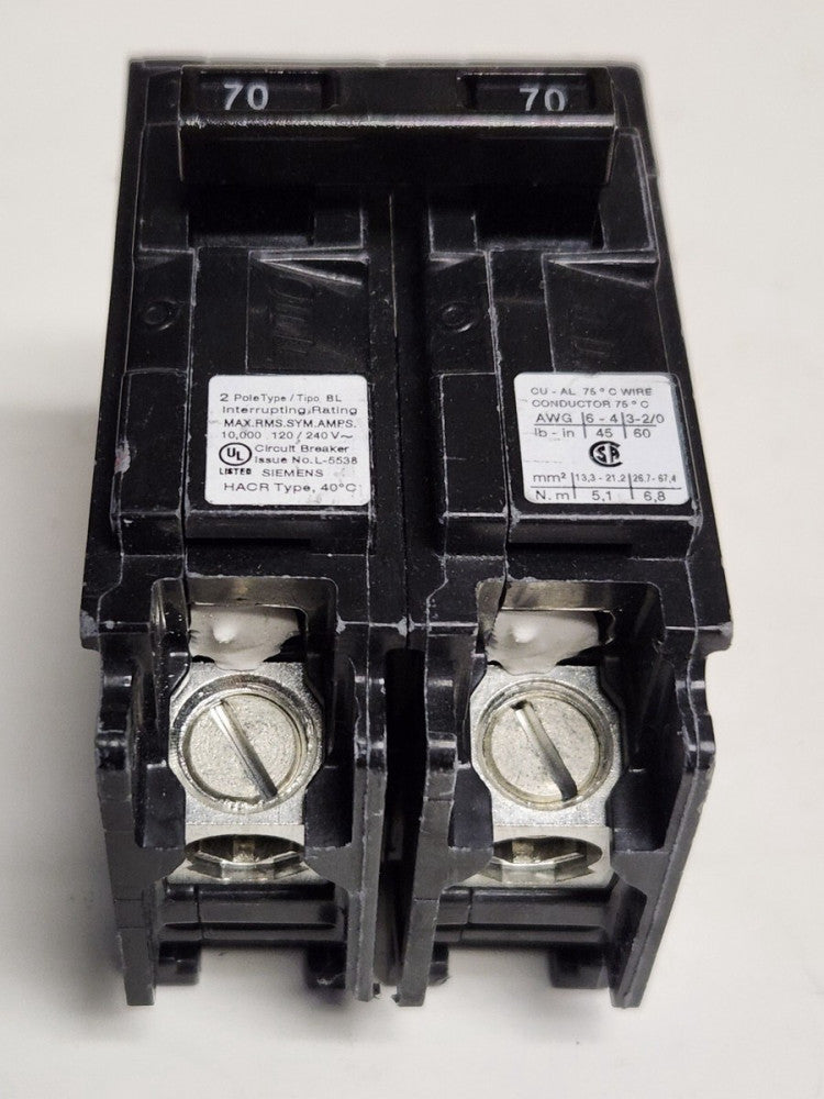 SIEMENS B270 2 Pole 70 AMP Type BQH Bolt In Circuit Breaker 120 240 VAC