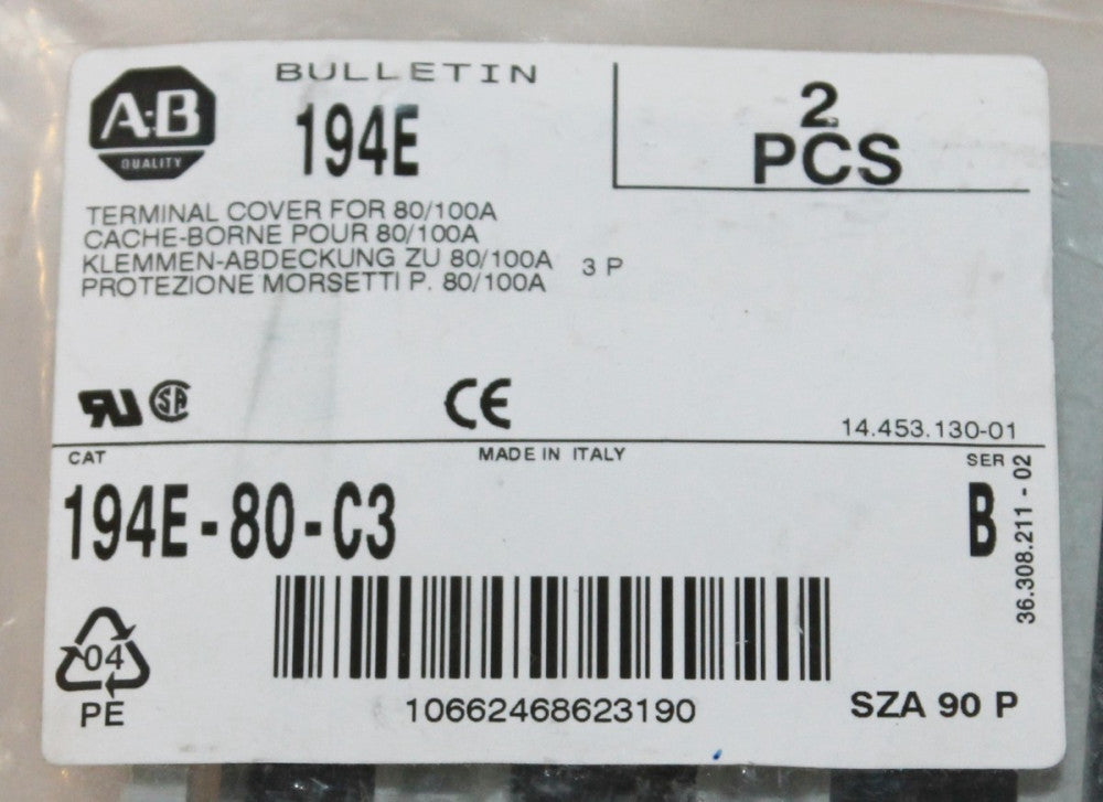 Allen Bradley 194E 80 C3 80-100 Amp 3 Pole Terminal Lug Cover Kit