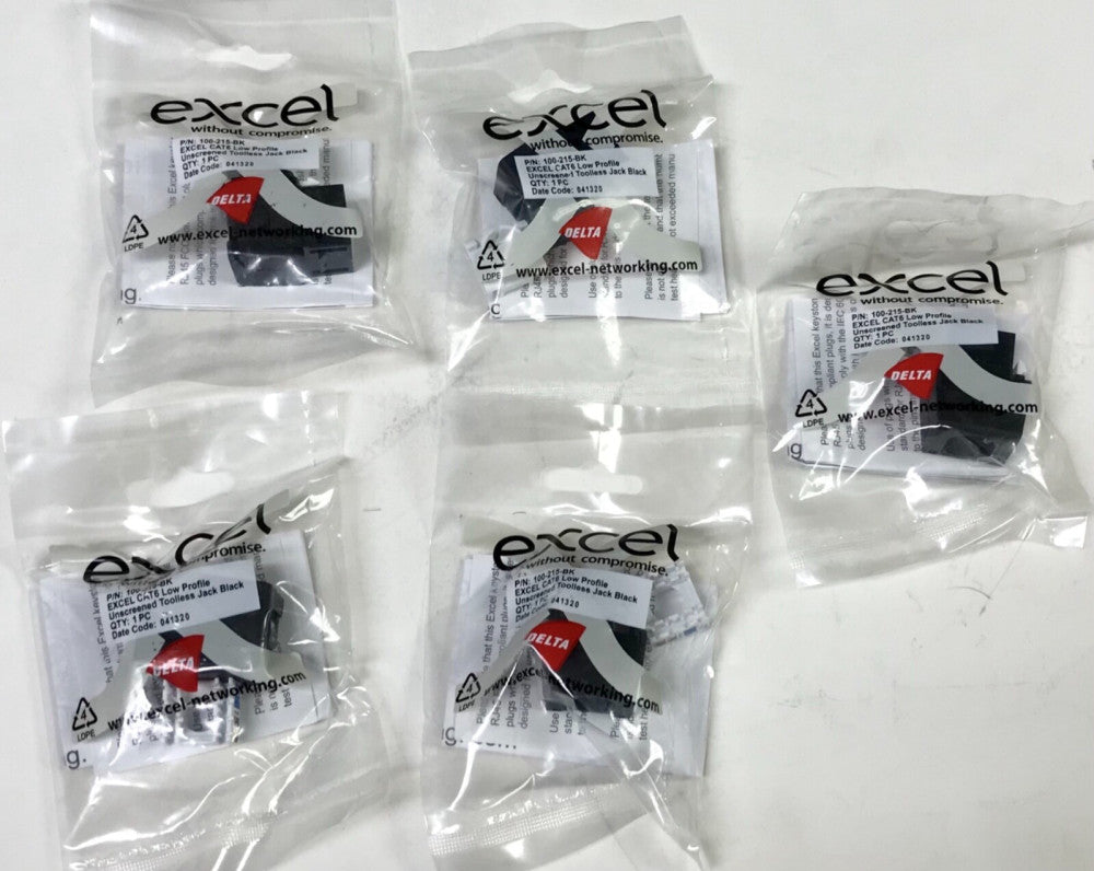 LOT OF (5) EXCEL DELTA 100 215 BK CAT6 TOOLLESS JACK BLACK 5055540502786 Low