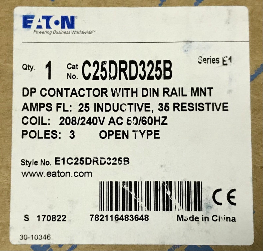 EATON CUTLER HAMMER C25DRD325B DP Contactor W/ DIN Rail Mount 3 Pole 25 AMP 