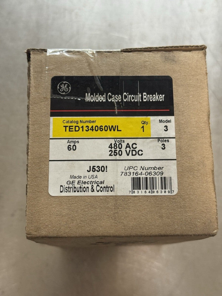 GE TED134060WL Molded Case Circuit Breaker 60Amps 480VAC/250VDC 3-Pole - New