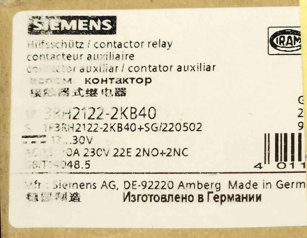 SIEMENS 3RH2122 2KB40 SIRIUS Contactor Relay 17-30 VDC 2 NO 2 NC