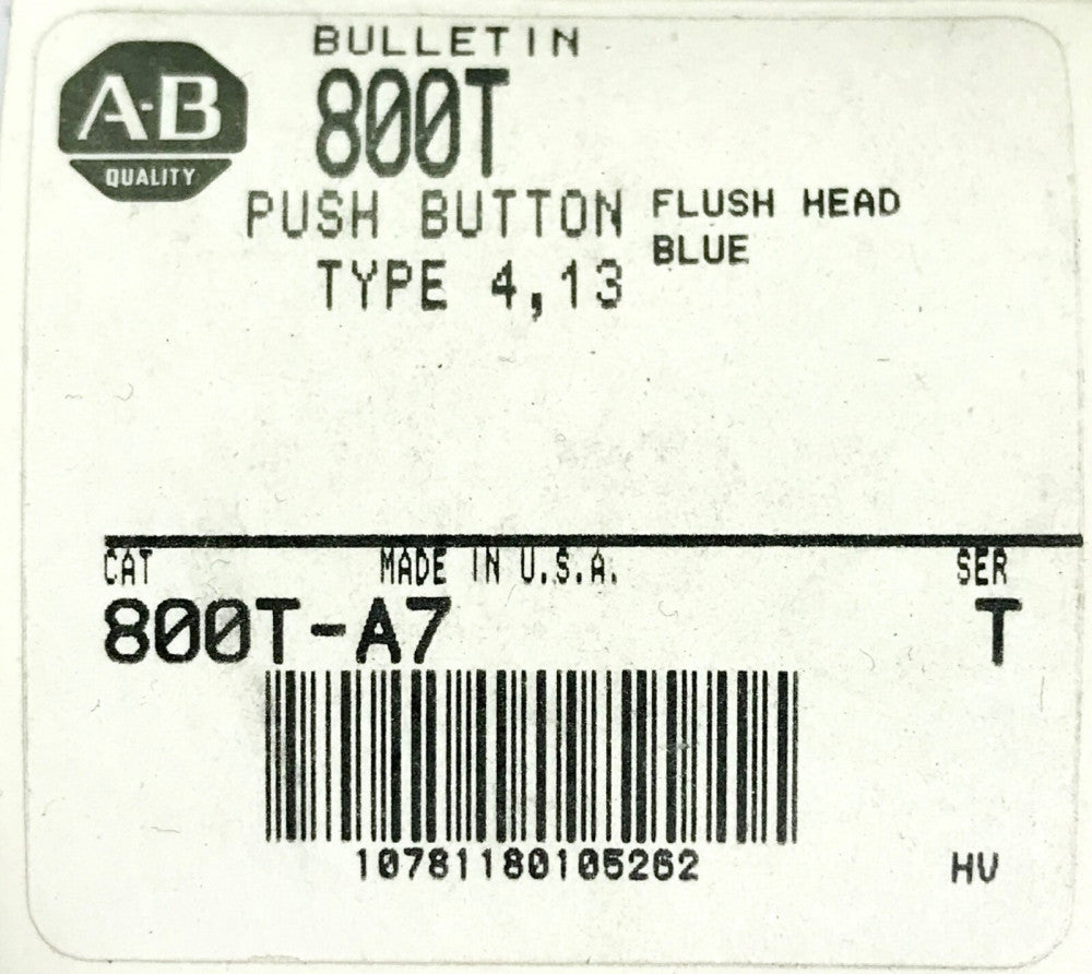 ALLEN BRADLEY 800T A7 Blue Flush Head Pushbutton Operator