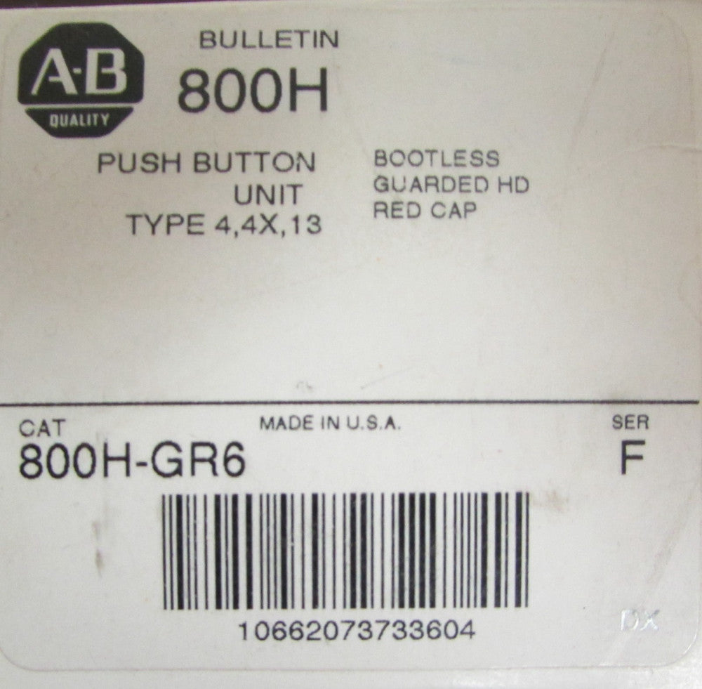 ALLEN BRADLEY 800H GR6 Red Bootless HD Push Button 