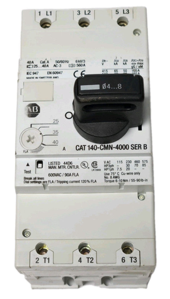 ALLEN BRADLEY 140 CMN 4000 Manual Motor Circuit Protector Breaker 3 Pole 40 AMP