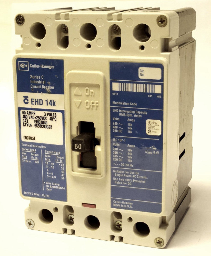 CUTLER HAMMER WESTINGHOUSE EHD3060 3 Pole 60 AMP Type EHD Circuit Breaker