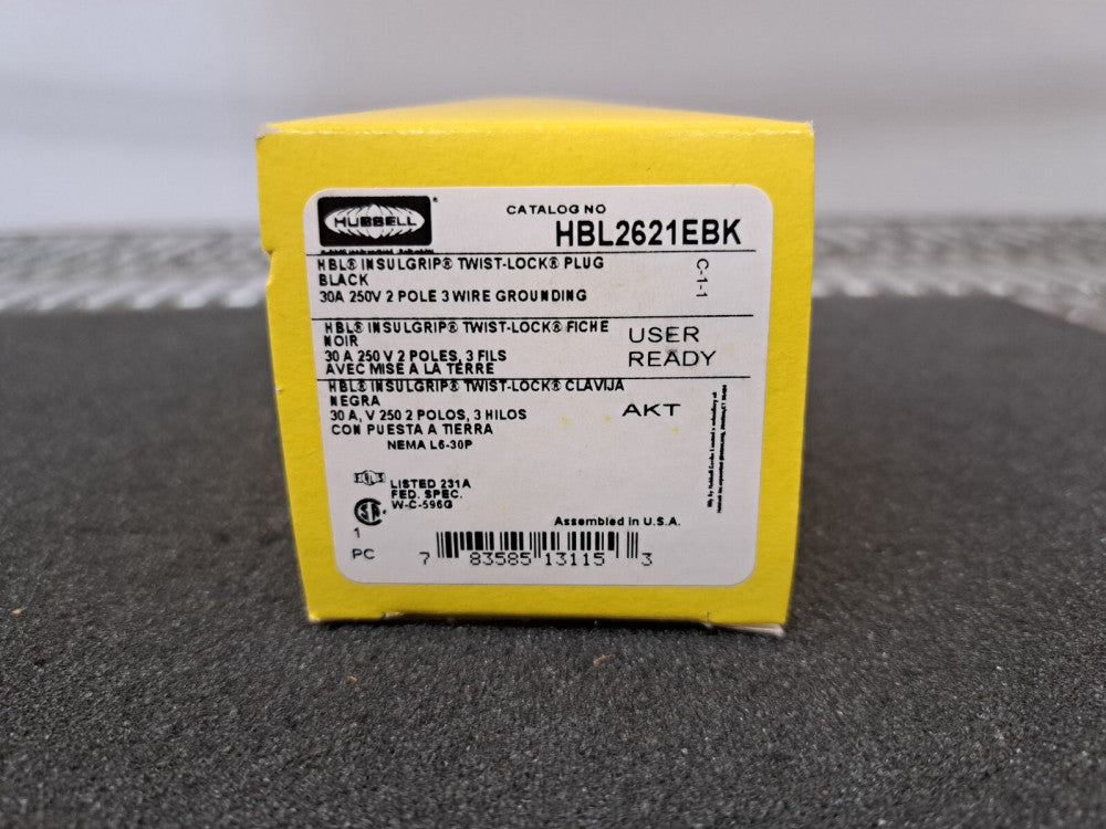 New, Hubbel, HBL2621EBK, LKG PLUG, 30A 250V, L6-30P, BLK