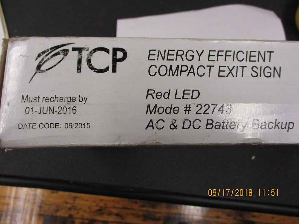 22743 TCP Plastic 120 to 277V Single or Double Sided LED Exit Sign BRAND NEW!