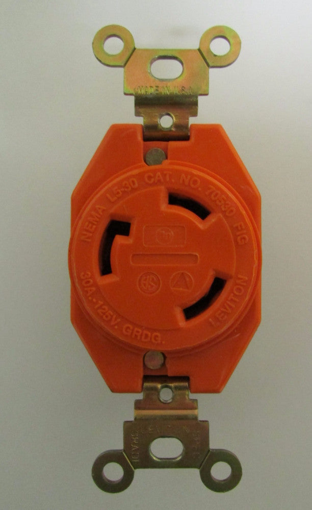 LEVITON 70530 L5-30 125 V 30 Amp ORANGE Grounding Receptacle