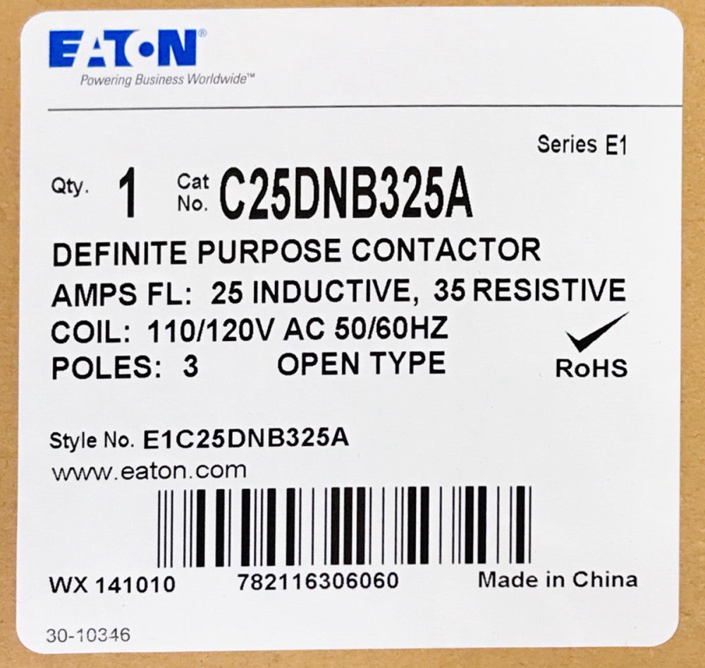 EATON C25DNB325A 110 120 VAC 25 AMP Definite Purpose Contactor C25DNB325