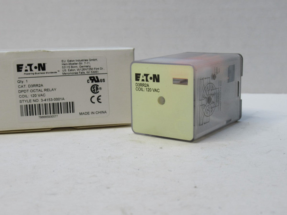 (NEW) EATON D3RR2A , 3-4153-0001A 120V Octal Relay