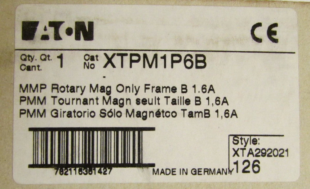 EATON XTPM1P6B 1.6 Amp MMP Manual Motor Protector