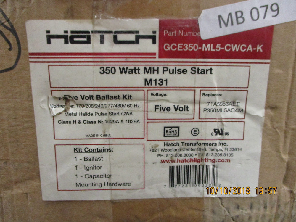 GCE350-ML5-CWCA-K Hatch Transformer 350 Watt Magnetic Pulse Start MH BRAND NEW!