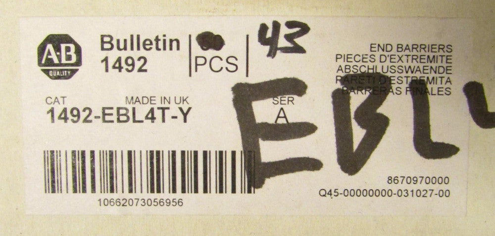 ALLEN BRADLEY (Box of 43) Terminal Block End Barriers Yellow 1492 EBL4T-Y