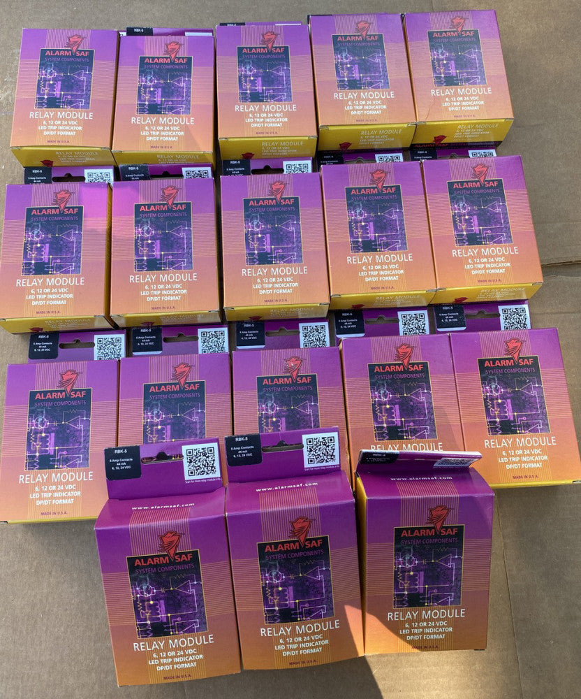 Lot Of 18 ALARM SAF RBK-5 High Power Relay Module 5 Amp Contacts 6/12/24 VDC New
