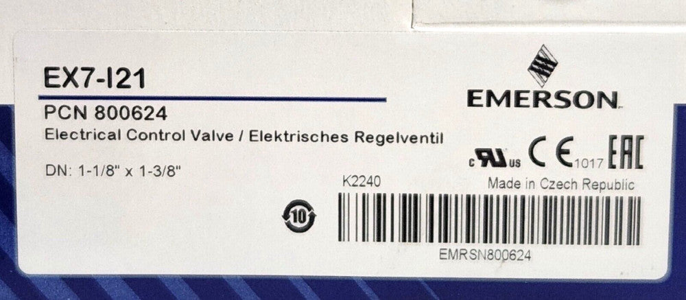 EMERSON EX7 I21 PCN 800624 Electrical Control Valve 1-1/8" X 1-3/8" EX7 121