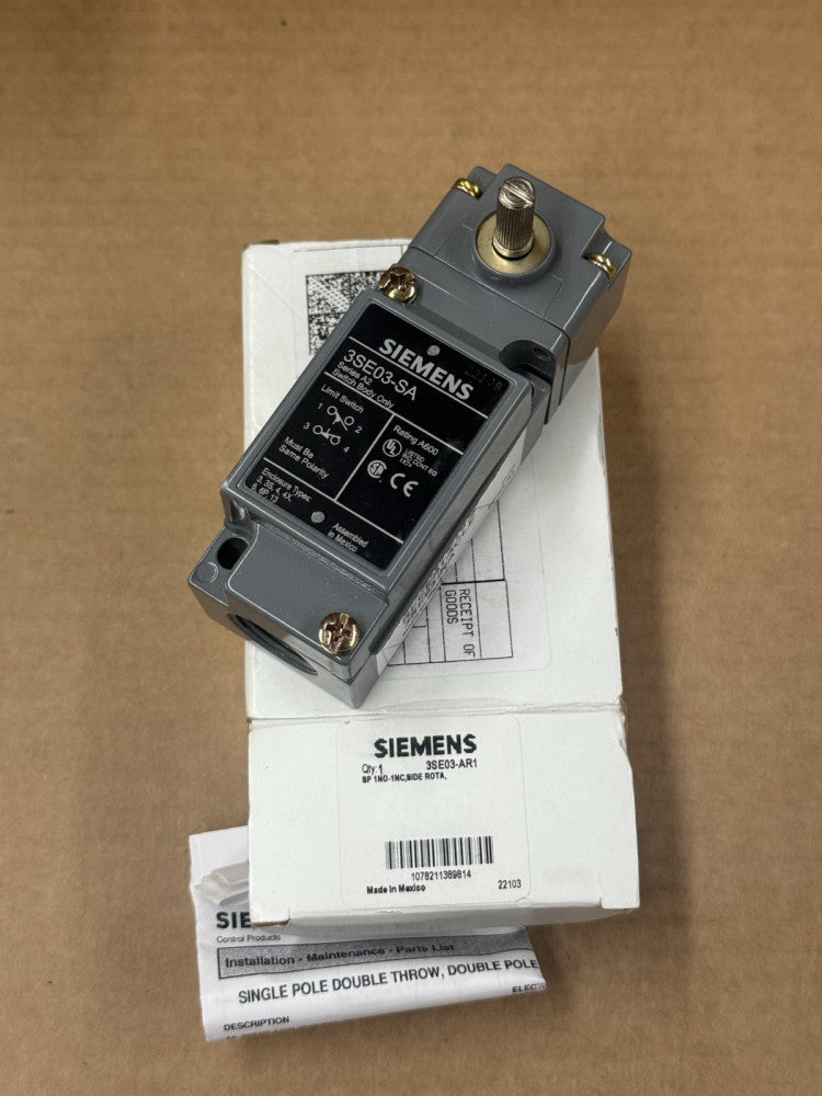 Siemens 3SE03-AR1 Limit Switch - Momentary Side Rotary Actuator 1NC-1NO New
