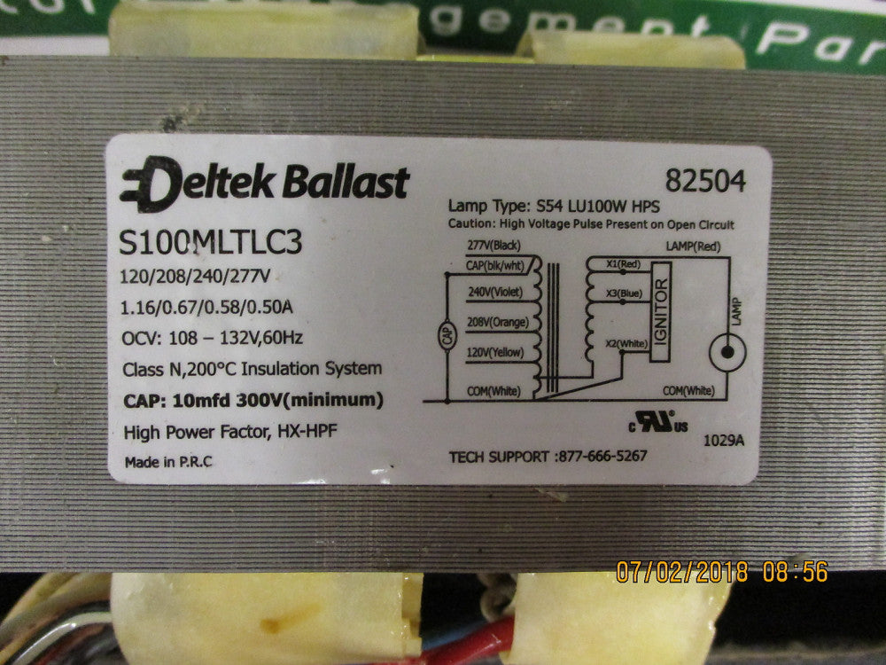 82504 Deltek High Pressure Sodium Ballast: 100 Watt S54 Lamp BRAND NEW!