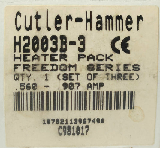 EATON CUTLER HAMMER H2003B-3 Freedom Series Heater PACK H2003B 3 .560-.907 AMP