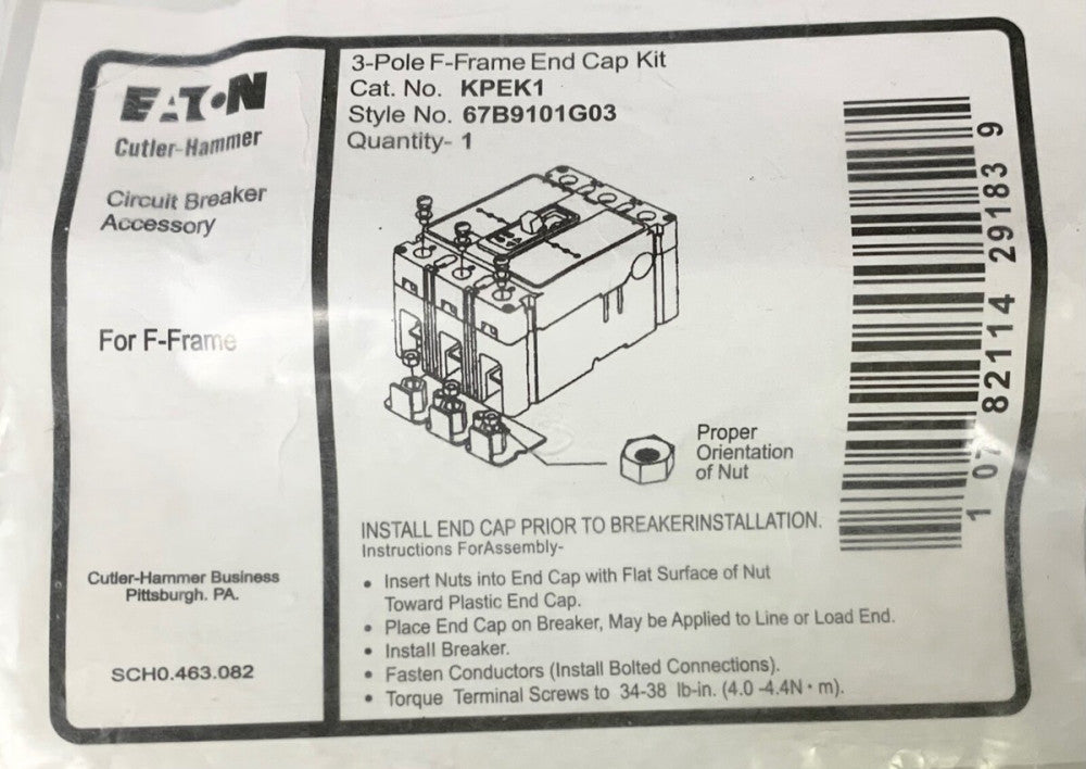 EATON CUTLER HAMMER KPEK1 3 Pole F Frame CB End Cap Kit 67B9101G03