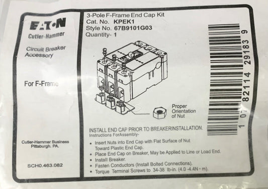 EATON CUTLER HAMMER KPEK1 3 Pole F Frame CB End Cap Kit 67B9101G03