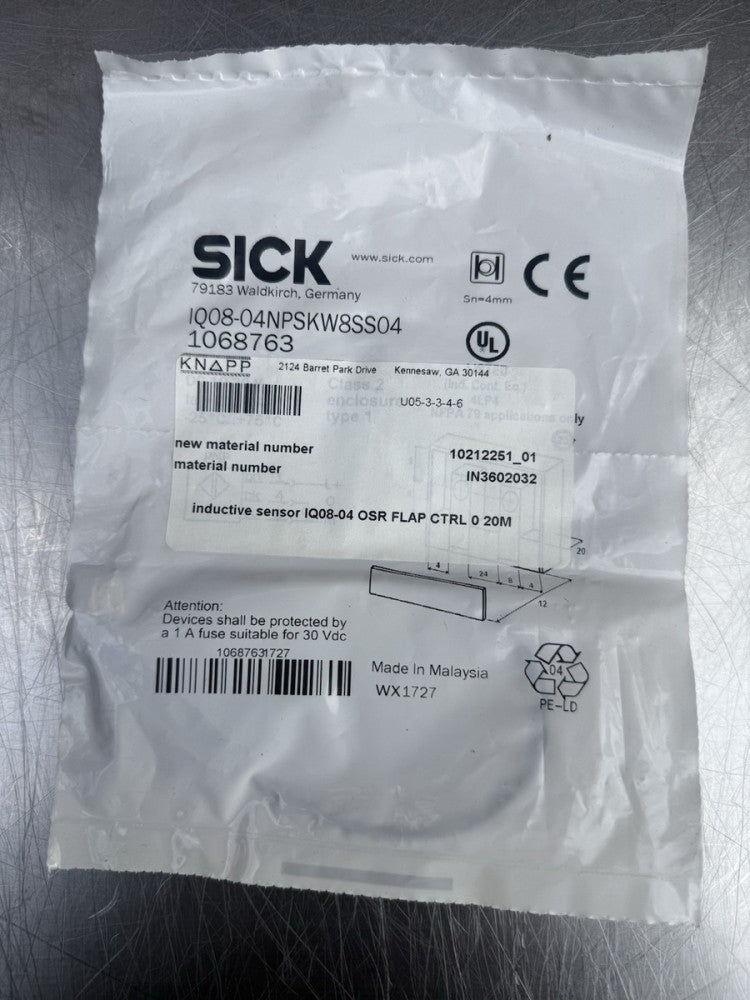 Sick IQ08-04NPSKW8SS04 Inductive Proximity Sensor 1068763 - New