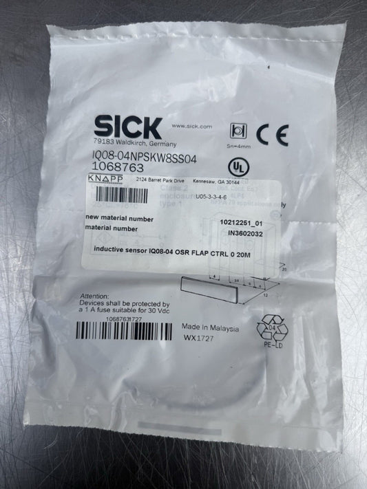 Sick IQ08-04NPSKW8SS04 Inductive Proximity Sensor 1068763 - New