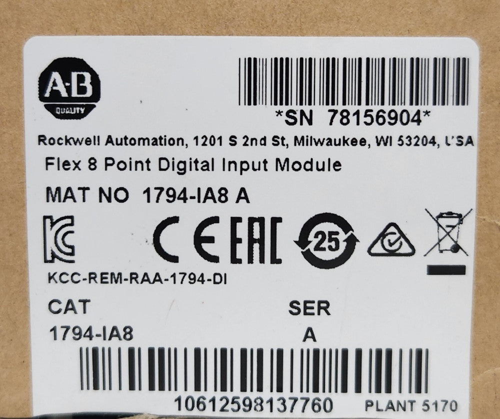 ALLEN BRADLEY 1794 IA8 Flex I/O 120 VAC Input Module 8 Point 1794-IA8