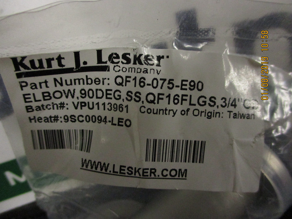 QF16-075-E90 Lesker KURT LESKER SS 90DEG 3/4"OD ELBOW BRAND NEW!