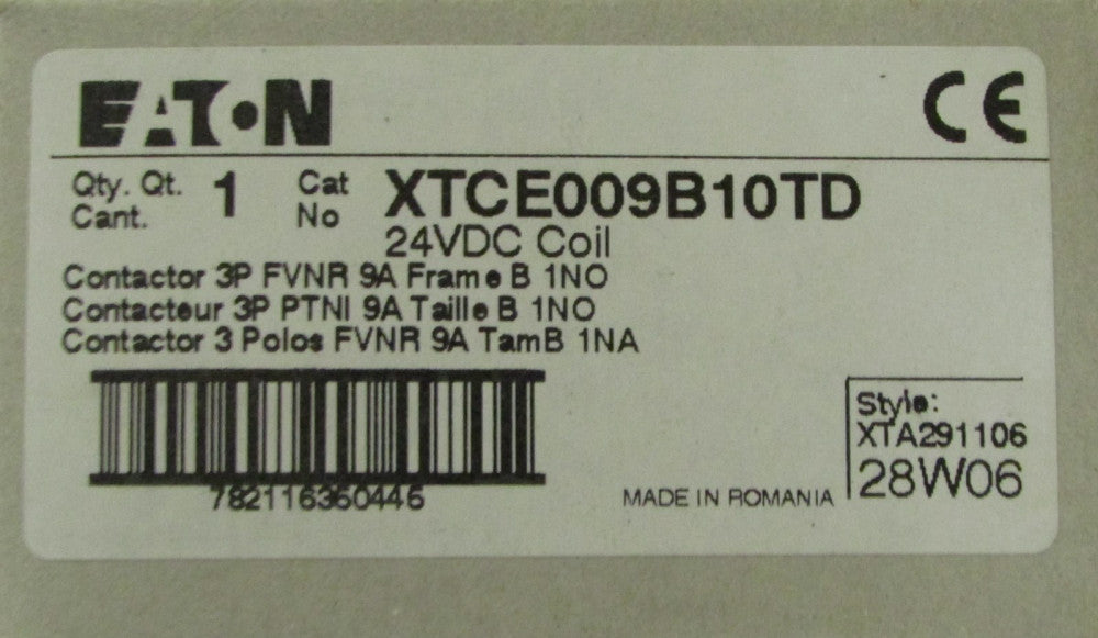 EATON XTCE009B10TD 24 VDC 3 Pole Contactor