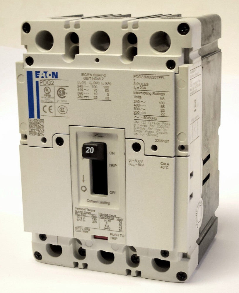 EATON PDG23M0020TFFL 3 Pole 20 AMP PDG23M0020TFF Power Defense PDG2 Circuit