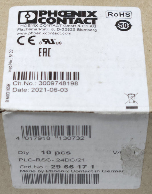 BOX OF 10 PHOENIX CONTACT PLC RSC 24DC/21 Type PLC Relay and Relay Base Socket