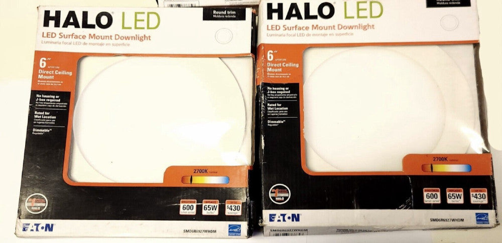 LOT OF 2 EATON HALO SMD6R6927WHDM 6" LED Surface Mount Downlight 600 LUMEN 65