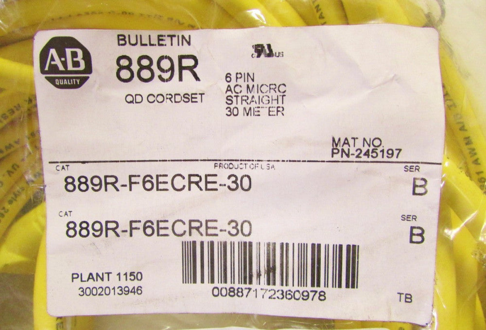 ALLEN BRADLEY AC MICRO QD Cordset 30 Meter 6 Pin 889R F6ECRE 30