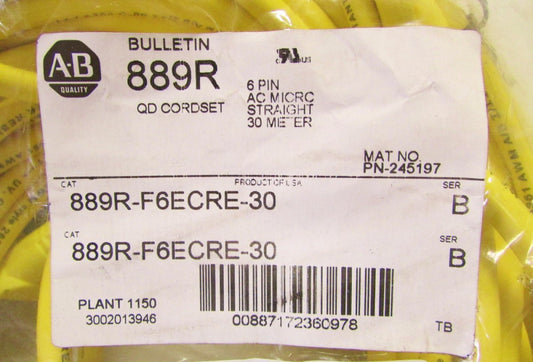 ALLEN BRADLEY AC MICRO QD Cordset 30 Meter 6 Pin 889R F6ECRE 30