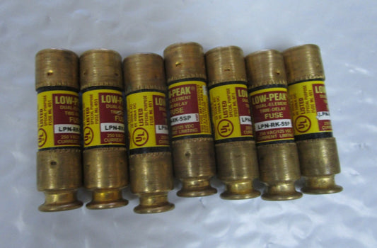 NEW LOT OF 7 BUSSMANN LOW PEAK FUSE LPN-RK-5SP 5A AMP 250V