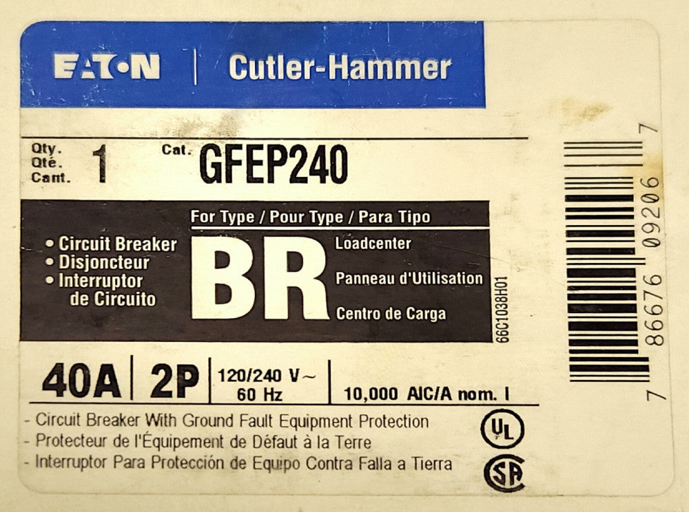 EATON GFEP240 2 Pole 40 AMP Type BR Ground Fault GFEP Circuit Breaker Equipment