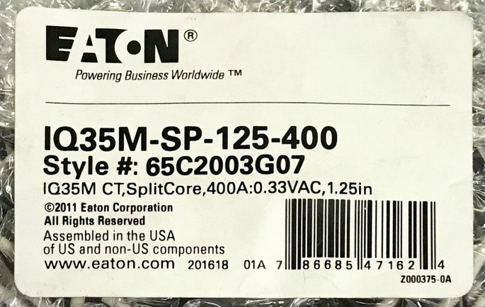 EATON IQ35M SP 125 400 IQ 35M CT Spit Core 400 AMP .33VAC 65C2003G07